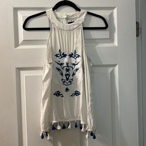 Embroidered, beaded, & tasseled tank top